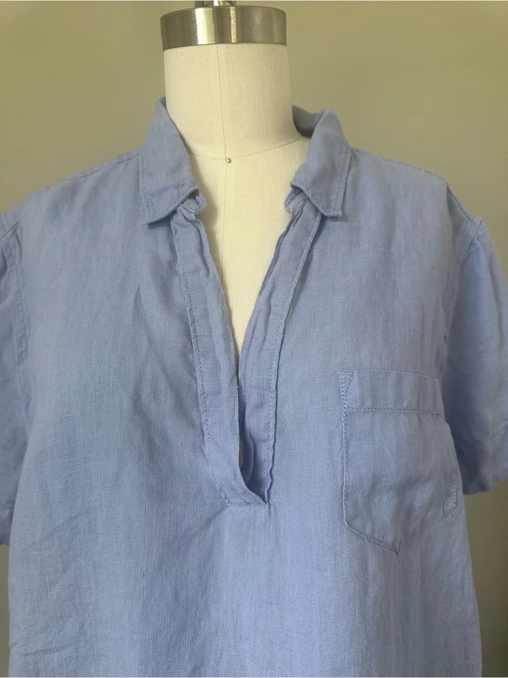J. Crew Light Blue Short-Sleeve 100 Percent Linen V Neck Shirt